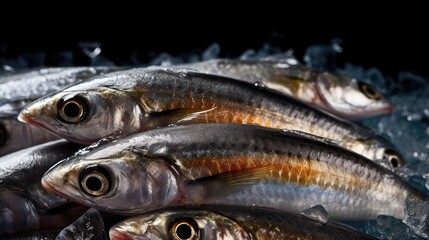 Obraz premium Sardines fish on ice in the market. Sardine fish. Generative Ai