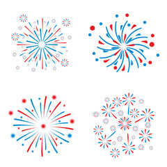 Firework Usa Independence Day. American national celebration design elements. Bright vector cartoon illustration.