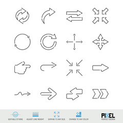 Arrows related vector line icon set isolated on white