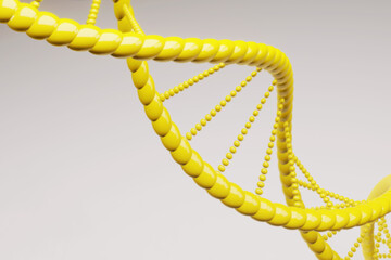 Celebratory and positive image of a yellow DNA double helix against a white background. Perfect for digital manipulation