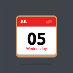 wednesday 05 july icon with black background, calender icon	
