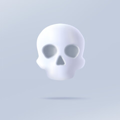 3d render icon of scull, white with shadow cartoon style with eyes and nose, digital illustration symbol