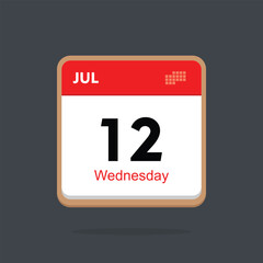 wednesday 12 july icon with black background, calender icon	