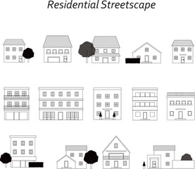 住宅街のイラスト　Residential Streetscape04