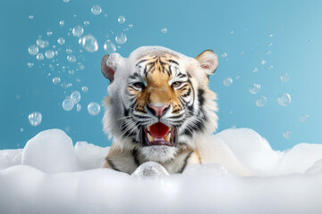 A Tiger bathing in a bubble bath, Generative AI