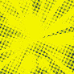 Yellow abstract pop art background with retro burst comic book effect. Vector illustration