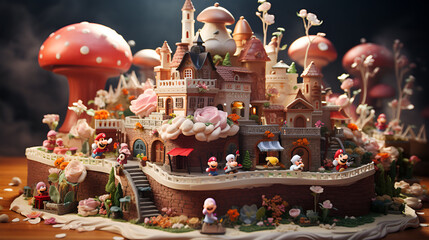 cartoon cake castle miniatures,