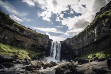 Obraz premium waterfall, with view of the sky and clouds in the background, created with generative ai