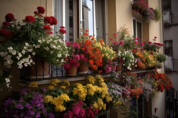Fototapeta na wymiar window garden overflowing with colorful and fragrant blooms, bringing a pop of color to the balcony, created with generative ai