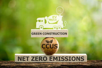 Electric trucks transport concrete with clean energy.Carbon Capture, Utilization and Storage (CCUS)...