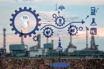 Carbon Capture, Utilization and Storage (CCUS) concept. Technology of CO2 capturing and store it...