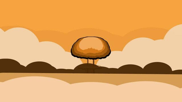 The explosion of the atomic bomb which resulted in the form of mushroom smoke, 4k animation, 2d animation