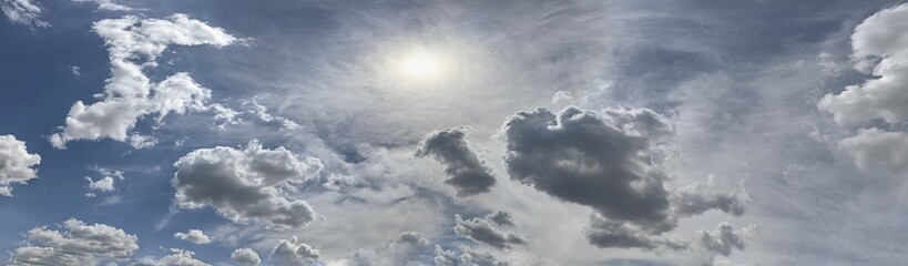 sunny sky background with clouds. summer sky panoramic view.