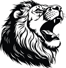 Isolated Yawning Lion Logo Monochrome Design Style