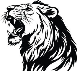 Fototapeta na wymiar Isolated Yawning Lion Logo Monochrome Design Style