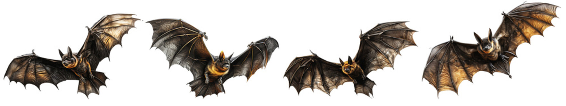 Flying Bats Collection, On A Transparent Background, Generative AI