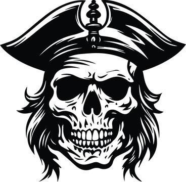Pirate Skull Logo Monochrome Design Style