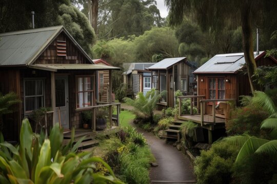 tiny home community of like-minded people, living peacefully and in harmony with nature, created with generative ai