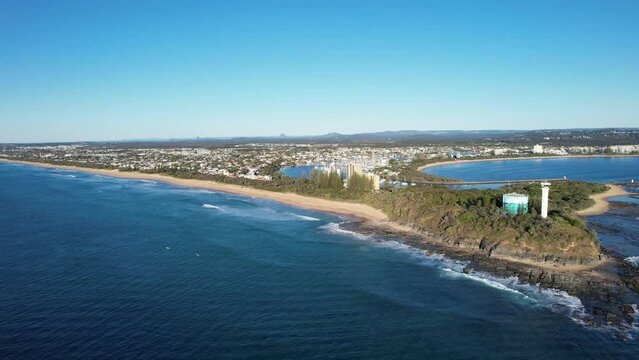 Point Cartwright Lighthouse Marking The Entrance To The North West Channel In Queensland, Australia. Aerial Sideways