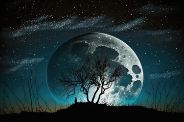Fototapeta na wymiar full moon silhouetting a clear night sky with stars, created with generative ai