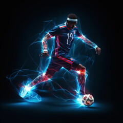 Fototapeta na wymiar Soccer player in the movement with the ball, 3, ai generated