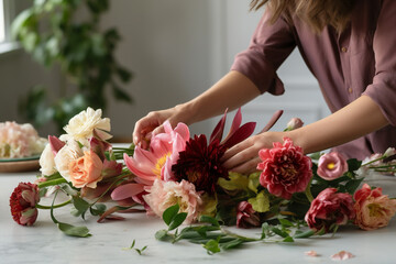 Obraz na płótnie Canvas Woman profession gift fresh work bouquet floral wedding florist valentine beautiful