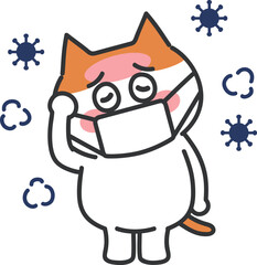 Tabby cartoon cat suffers from aerial infection and pollution, vector illustration.