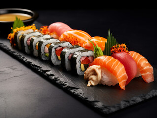 Sushi Spectacle: Detailed Image of Variety Sushi Rolls and Nigiri