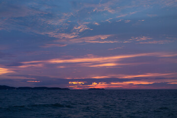 Raging Sea with Sunset Sky Background