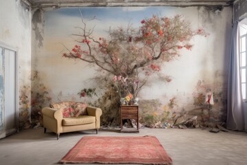 Fototapeta na wymiar room with a single artwork on a plain white wall, created with generative ai