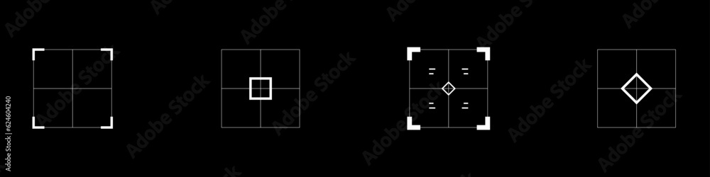 Poster cyberpunk style rectangle aim set. hud cyber targets, aims, sights, and crosshairs. a pack of gui fu