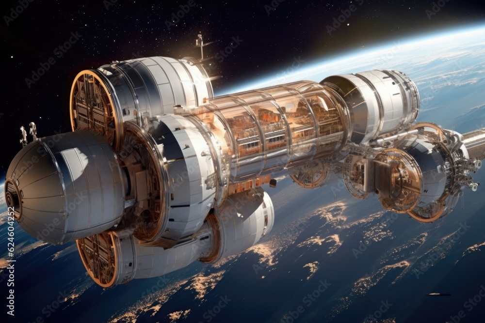 Canvas Prints space hotel with recreational facilities in orbit, created with generative ai