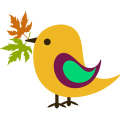 Colorful bird holding leaves in the mouth illustration icon clipart cartoon