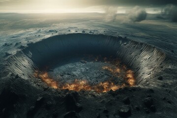 Illustration of massive crater on earth's surface. Generative AI