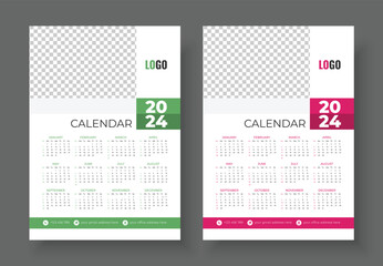 Wall Calendar 2024 Template Design. Print Ready One Page wall calendar template design for 2024