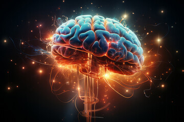 human brain digital illustration. AI Generated - obrazy, fototapety, plakaty