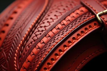 close-up of leather saddle stitching details, created with generative ai