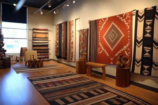 intricate navajo rug patterns on display, created with generative ai