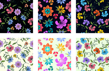 Set of floral seamless pattern design. hand drawn flower pattern. botanical shapes. perfect for textile print, paper, cover, fabric, interior decor and other users