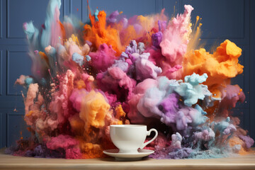 Rainbow explosion in the coffee cup,. AI Generated