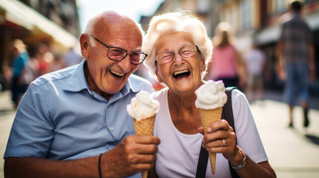 sweet senior couple eating ice cream AI Generated