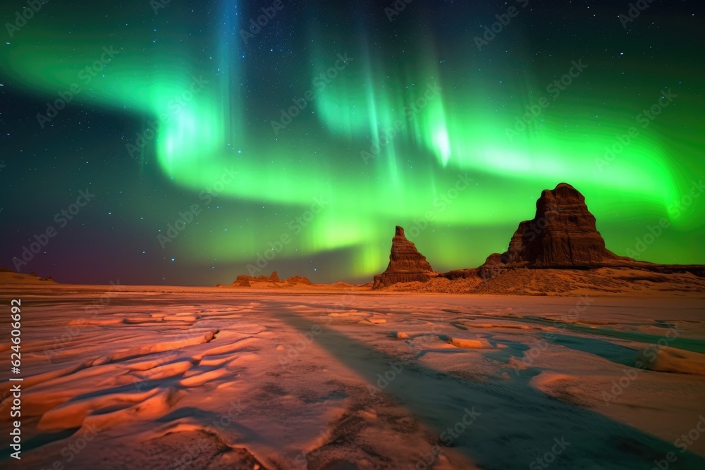 Canvas Prints colorful aurora lights dancing over mars desert landscape, created with generative ai