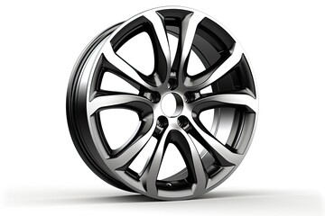 Obraz premium Shiny new car wheel isolated on white background
