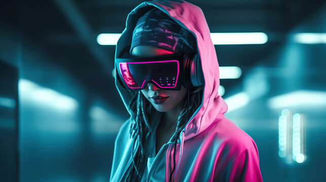 neon cybernetic streetwear fashion illustration 