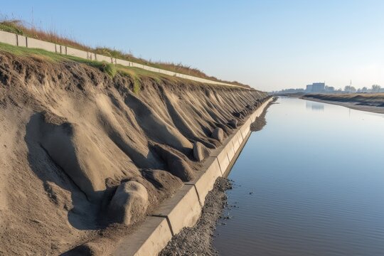 repaired levee section with reinforced materials, created with generative ai