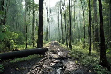 Fototapeten charred remains of rainforest after a slash-and-burn operation, created with generative ai © altitudevisual