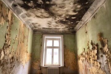 Fototapeta na wymiar mold growth on damp ceiling due to leakage, created with generative ai