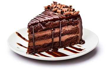 Tasty chocolate cake isolated on white background