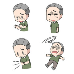 低血糖の症状が出る高齢男性のイラスト4パターン