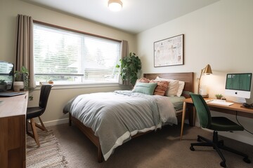 modern cozy soft interior design of a room with a bedroom. Generative AI